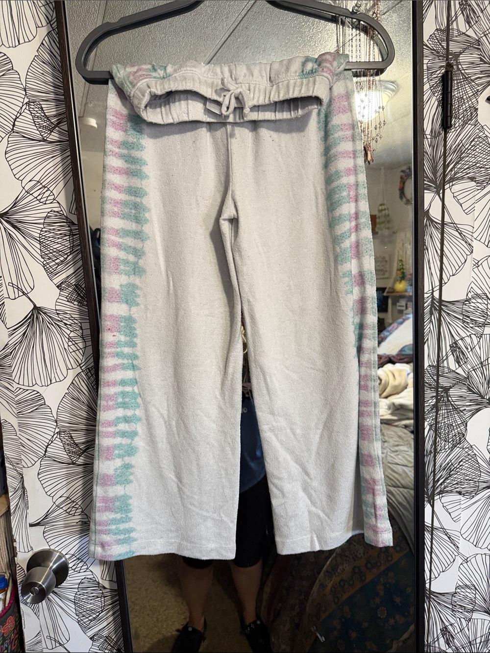 Limited Too Light Gray Sweatpants with Pastel Pink & Mint Side Stripes